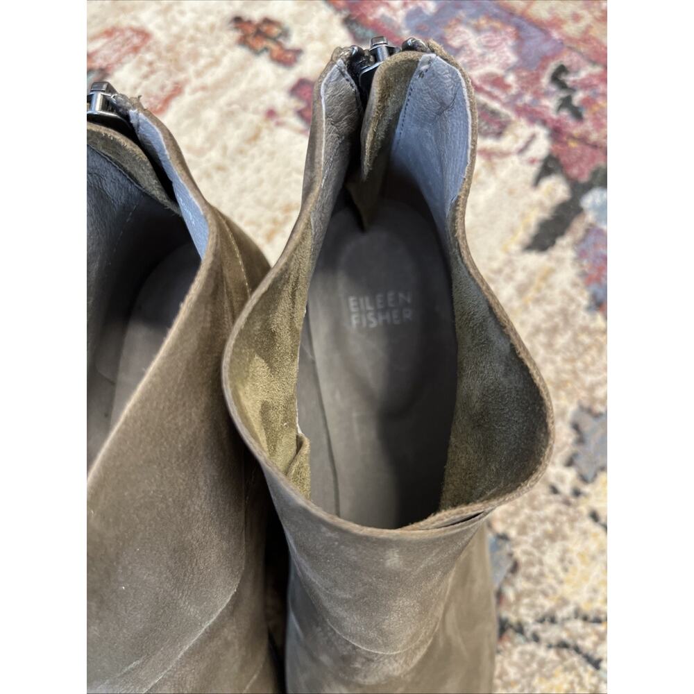 Eileen Fisher 9 Brown Billie Tag Leather Back Zip Block Heel Booties Boots $198 - Picture 10 of 12